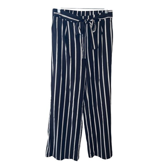 Shein Womens Striped High Waist Wide Leg Pants With Bow Tie Belt Size L - Picture 1 of 4